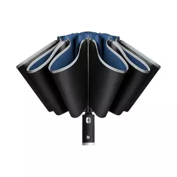 Обратный полностью автоматический складной зонт Встроенный светодиодный ночник Светоотражающая полоса 10 волоконных ребер Ветрозащитный непромокаемый зонтик с защитой от ультрафиолета ганза желтый