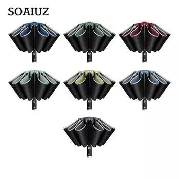 Обратный полностью автоматический складной зонт Встроенный светодиодный ночник Светоотражающая полоса 10 волоконных ребер Ветрозащитный непромокаемый зонтик с защитой от ультрафиолета ганза желтый