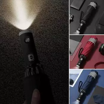 Обратный зонт с 10 усиленными ребрами, автоматические зонты со светодиодной подсветкой и светоотражающей полосой, ветрозащитный no LED