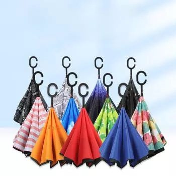 Обратный зонт, самооткрывающийся, закрывающийся, двухслойный, без помощи рук, большой зонт с прямым стержнем, автоматический автомобильный зонт с длинной ручкой