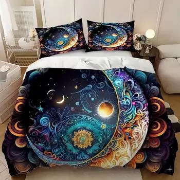 Образцы можно заказать, Домашний текстиль Комплект Солнечной системы, Простыня с цифровой печатью, Комплект из трех предметов: одеяло и две наволочки 135cm * 200cm (three-piece set)
