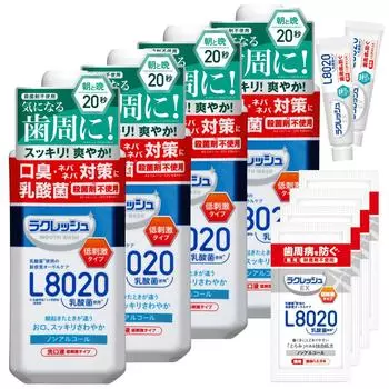 Образец Gex pack Ополаскиватель для полости рта Lacreche L8020 с молочнокислыми бактериями 450 мл Увеличивает вкус яблока и мяты Не содержит стерилизаторов Гипоаллергенный Тщательно прополоскать Очистить