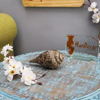 Образец латунного хвостовика Ганеши, привлекательная латунная раковина для храма/дома, хвостовик для пуджи, предметы украшения мандира, стандарт, упаковка из 1 шт. золотистый