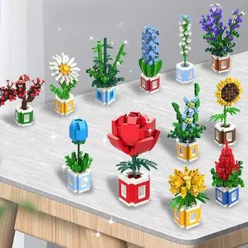 Образовательные строительные блоки Yuxin - Серия Flower Love: Моделирование бессмертного цветка, креативные подарки, развивающие игрушки Green Bamboo YX802 (136 particles) зелёный