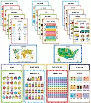 Образовательный плакат Traceease для начальной школы, упаковка из 25 ламинированных обучающих плакатов для детей, отлично подходящих для занятий в классе HomeSchool 8.5 x 11 inches белый