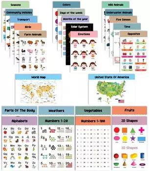 Образовательный плакат Traceease для начальной школы, упаковка из 25 ламинированных обучающих плакатов для детей, отлично подходящих для занятий в классе HomeSchool 8.5 x 11 inches белый