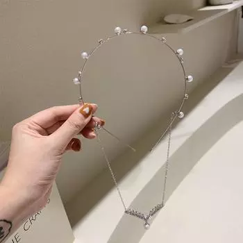 Обруч для головы со стразами, женские кисточки, женские аксессуары для волос, повязка на голову, подвесной жемчужный обруч для волос серебряный