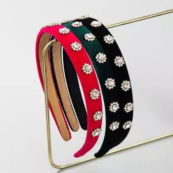 Обруч для волос, бархатный женский цветок, кристалл воды, небольшой аромат, украшение для мытья лица, головной убор OneSize зелёный