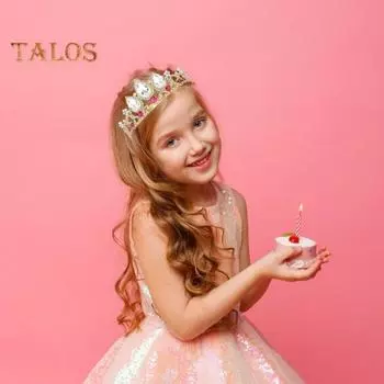 Обруч для волос, блестящий, инкрустированный искусственными кристаллами, декорированный, детский, корона, для дня рождения, сплав, повязка на голову, аксессуары для волос разноцветный