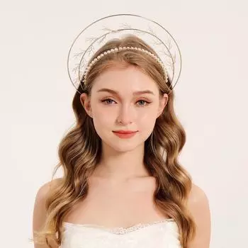 Обруч для волос Crystal Goddess Halo Солнце Барокко Жемчужина Обруч для волос Крестная мать Тиара Корона Лолита Аксессуар Style F