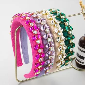 Обруч для волос, инкрустированный стеклом, цветная дрель, женский простой художественный универсальный легкий роскошный головной убор высокого качества OneSize зелёный