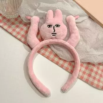 Обруч для волос из плюшевого материала с изображением мультяшного кролика, украшение для волос с густыми тонкими волосами, повязка на голову для девочки, аксессуары для волос розовый