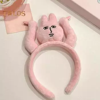Обруч для волос из плюшевого материала с изображением мультяшного кролика, украшение для волос с густыми тонкими волосами, повязка на голову для девочки, аксессуары для волос розовый