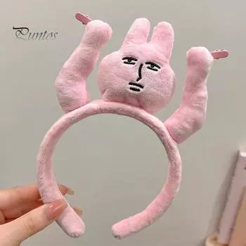 Обруч для волос из плюшевого материала с изображением мультяшного кролика, украшение для волос с густыми тонкими волосами, повязка на голову для девочки, аксессуары для волос розовый