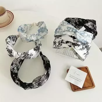 Обруч для волос Крест-накрест повязка на голову для женщин с принтом из ткани с широким краем Простые аксессуары для волос 17*13*6.5cm