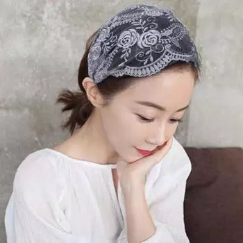 Обруч для волос, кружевная повязка на голову с цветком, нескользящая широкая боковая повязка на голову, сетчатые полые повязки для волос для женщин/девочек хаки