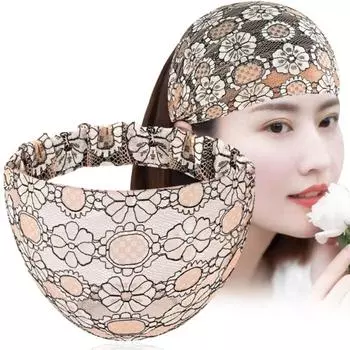 Обруч для волос Кружевные повязки для волос Полые широкие боковые повязки на голову Темпераментная сетчатая повязка на голову с цветком Вечеринка вино красного