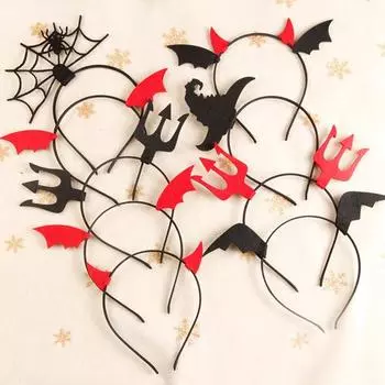 Обруч для волос на Хэллоуин, бычий рог, паук, шляпа ведьмы, крыло летучей мыши, фестивальная повязка на голову, реквизит для выступлений, аксессуары для волос