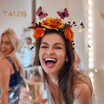 Обруч для волос на Хэллоуин, имитация роз, бабочки, декоративная повязка на голову, эластичный головной убор, костюм для косплея, аксессуар для вечеринки темно-красного