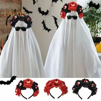 Обруч для волос на Хэллоуин, ручная работа, имитация глазного яблока, повязка на голову в виде розы, ужасная эластичная повязка на голову, аксессуар для защиты головы красный