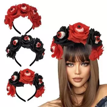 Обруч для волос на Хэллоуин, ручная работа, имитация глазного яблока, повязка на голову в виде розы, ужасная эластичная повязка на голову, аксессуар для защиты головы чёрный