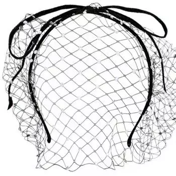 Обруч для волос с бантом и фатой, черная сетка, повязка на голову со стразами, модная повязка на голову с бантом, женская