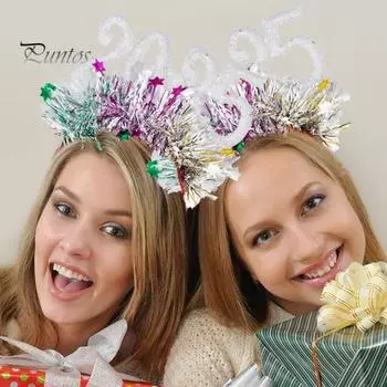 Обруч для волос с блестками для косплея 2025, декор в виде цифр, новогодняя повязка на голову, высокоэластичная дизайнерская повязка для волос, украшение для рождественской вечеринки красный