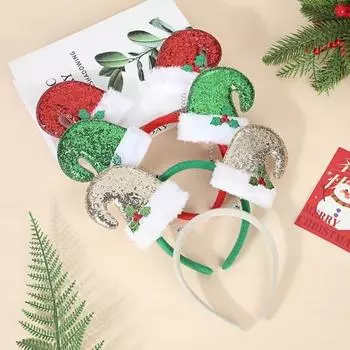 Обруч для волос с блестками Рождественская шапка Декор Весенний дизайн Повязка на голову Универсальные заколки для волос Рождество красный