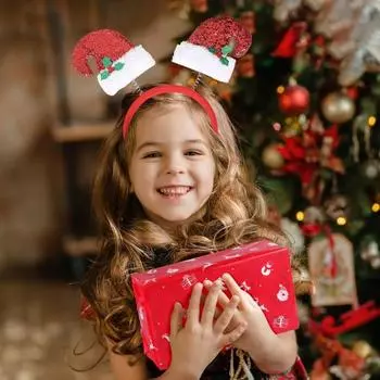 Обруч для волос с блестками, рождественская шляпа, декоративная повязка на голову с весенним дизайном, универсальные заколки для волос, повязка для волос для рождественской вечеринки, косплей красный