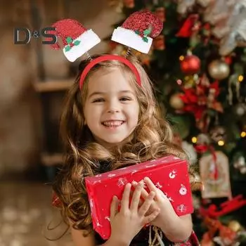 Обруч для волос с блестками, рождественская шляпа, декоративная повязка на голову с весенним дизайном, универсальные заколки для волос, повязка для волос для рождественской вечеринки, косплей красный