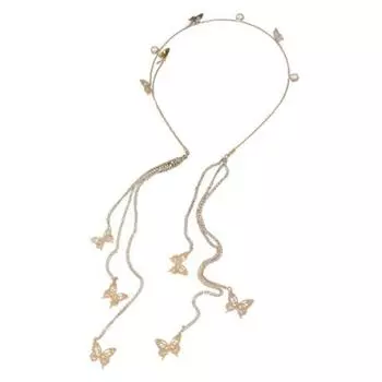 Обруч для волос с искусственным жемчугом, сверкающие стразы, изысканные бабочки, кисточка, повязка на голову с короной для девочек, аксессуары для волос золотистый