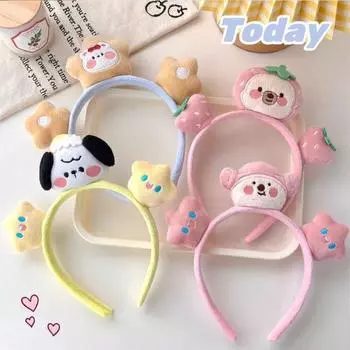 Обруч для волос с изображением звезды, медведя, мультяшная плюшевая повязка для волос, плюшевая повязка на голову для милой собаки, для взрослых жёлтый