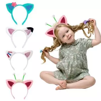 Обруч для волос с кошачьими ушками, плюшевые блестки, украшение для кошачьей вечеринки, повязка на голову, принадлежности для дня рождения, универсальные аксессуары