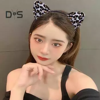Обруч для волос с леопардовым принтом, украшение в виде кошачьего ушка, повязка на голову на Хэллоуин, мягкий регулируемый головной убор для косплея, украшение для тематической вечеринки красный