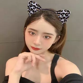 Обруч для волос с леопардовым принтом, украшение в виде кошачьего ушка, повязка на голову на Хэллоуин, мягкий регулируемый головной убор для косплея, украшение для тематической вечеринки красный