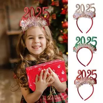 Обруч для волос с пайетками, лентами и звездами, номер 2025, декоративная повязка на голову, легкая праздничная повязка на голову для детей зелёный