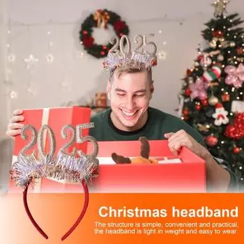Обруч для волос с пайетками, лентами и звездами, номер 2025, декоративная повязка на голову, легкая праздничная повязка на голову для детей и взрослых, праздничный аксессуар золотистый