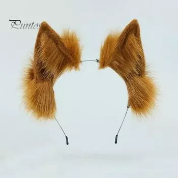 Обруч для волос с плюшевыми кошачьими ушками, эластичный головной убор, искусственные уши животных ручной работы, металлическая оправа, гибкая повязка на голову, аксессуары для фотосъемки на Хэллоуин синий