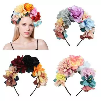 Обруч для волос с розой для чаепития, аксессуары для волос, венок, повязка на голову, искусственный цветок, корона, подарок для женщин и девочек 03