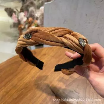 Обруч для волос с высокой головкой для девочек, новый бархатный обруч с кристаллами, женский ретро-поп