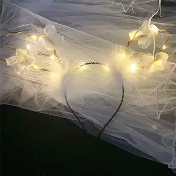 Обруч для волос Санта Женский плюшевый обруч для волос Рога оголовье Рождественское украшение светодиодный рождественский ободок для волос White hair warm light