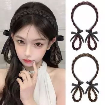 Обруч для волос, скрученная коса, парик, пучок, милый вислоухий кролик, пучок, модный бант, плетеная повязка на голову, повседневная чёрный/естественный