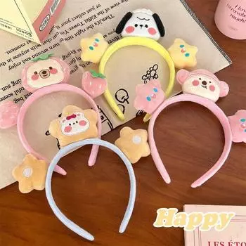 Обруч для волос со звездой и клубникой, плюшевая повязка для волос с изображением медведя из мультфильма, милая плюшевая повязка для волос с изображением собаки, мытье лица розовый