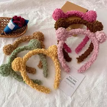 Обруч для волос в корейском стиле, женская милая повязка на голову с ушками, резинки для лица зелёный