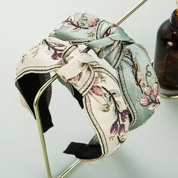 Обруч для волос в национальном стиле с вышивкой в стиле ретро, женственность, простая повязка на голову, повязка на голову OneSize бежевый