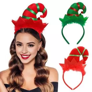 Обруч для волос в стиле эльфа, яркие цвета, плюшевая нижняя часть шляпы, декоративная повязка на голову на Хэллоуин, Рождество зелёный