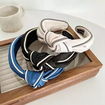 Обруч широкий простой стильный аксессуар для волос модная повязка на голову для девочек с завязанными краями волос 17*4.5cm чёрный