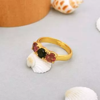 Обручальное кольцо из стерлингового серебра 925 пробы с натуральным мультитурмалином, размер 6,5, подарочное кольцо США 6.5 US