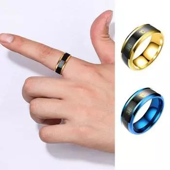 Обручальное кольцо из титановой стали, кольцо с датчиком температуры тела, интеллектуальное кольцо с датчиком температуры, мужское и женское кольцо US 6 синий