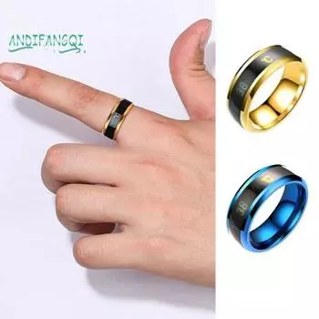 Обручальное кольцо из титановой стали - кольцо с датчиком температуры тела, интеллектуальное кольцо с датчиком температуры, кольцо для мужчин и женщин US 6 синий